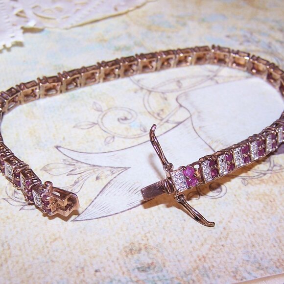 ROSS SIMONS Sterling Silver Vermeil 1.30CT TW Ruby Diamond Tennis Bracelet - 7" - Picture 7 of 8